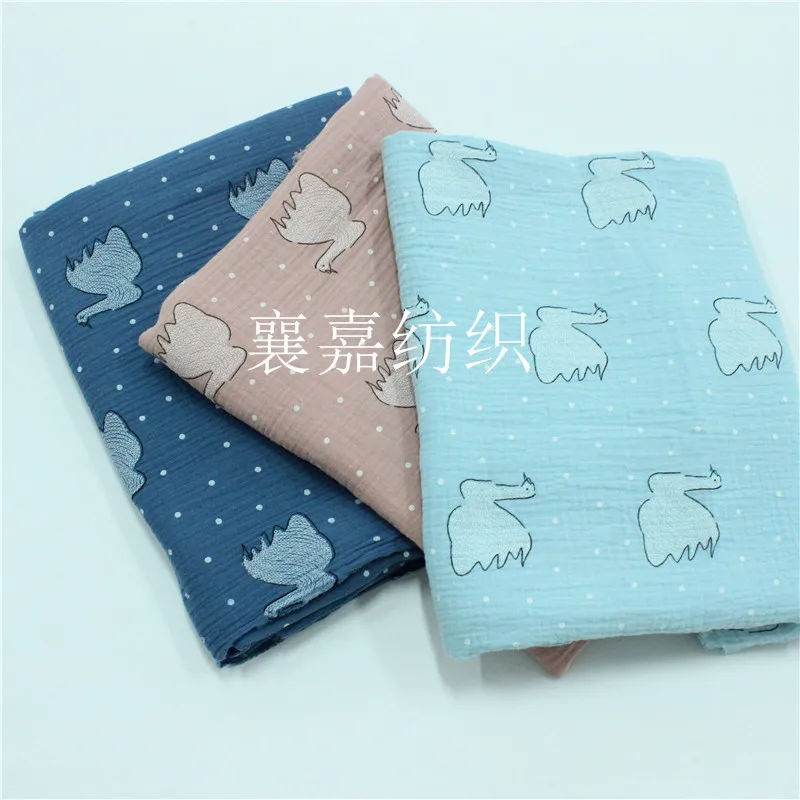 Cotton Double-Layer Gauze Double-Layer Crepe Material Pleated Texture Fabric Cotton Crepe Printed Children's Clothing Fabric