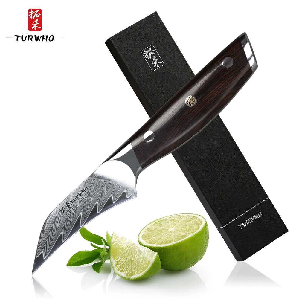 TURWHO 3.5'' inch Fruit Knife Stainless Steel Kitchen Accessories Vegetable  Paring Knives Damascus Blade Red sandalwood Handle