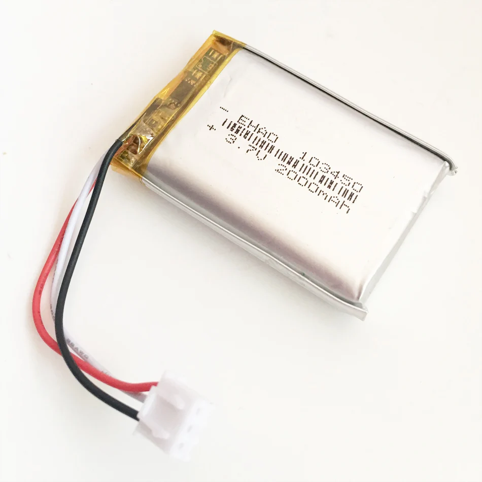 3.7V 2000mAh 103450 Com JST 2.54mm 3pin Plug Lipo Polímero De Lítio Bateria Recarregável Para Navegador GPS DVD E-book Câmera
