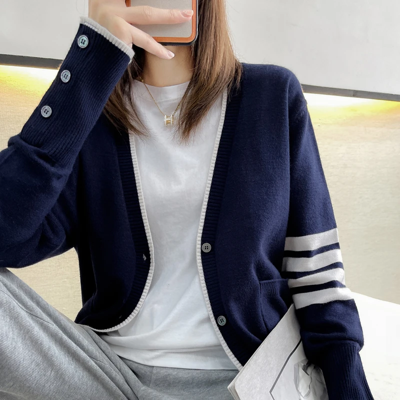 Hot selling long sleeved spring and autumn cashmere women's sweater TB style new women's loose knit cardigan Fashion Top