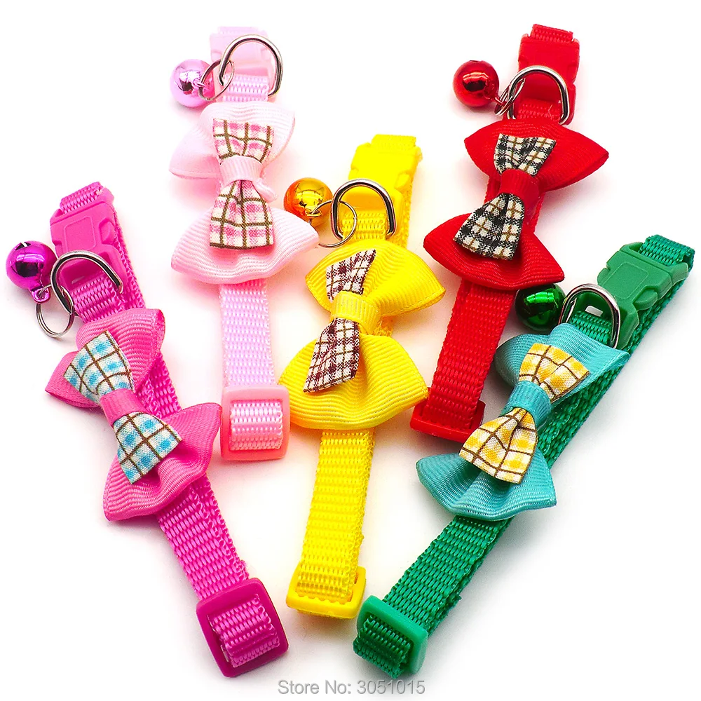 Imagem -04 - Coleira de Cachorro de Poliéster Colar de Gato de Estimação com Colar de Pingente de Sino Bowknot para Cão Pequeno e Gato Atacado 100 Pcs Ajustável