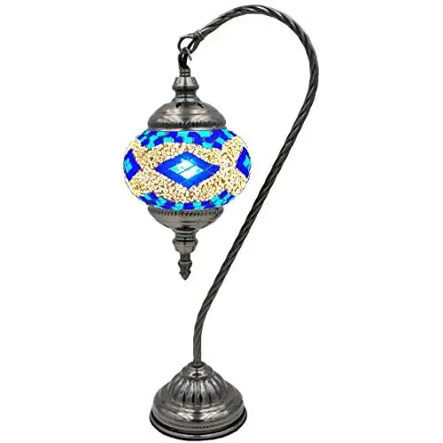 

Mosaic Lamp, Stunning Handmade Turkish Moroccan Mosaic Glass Table Desk Bedside Lamp Light with Bronze Base (Multi-colored101)