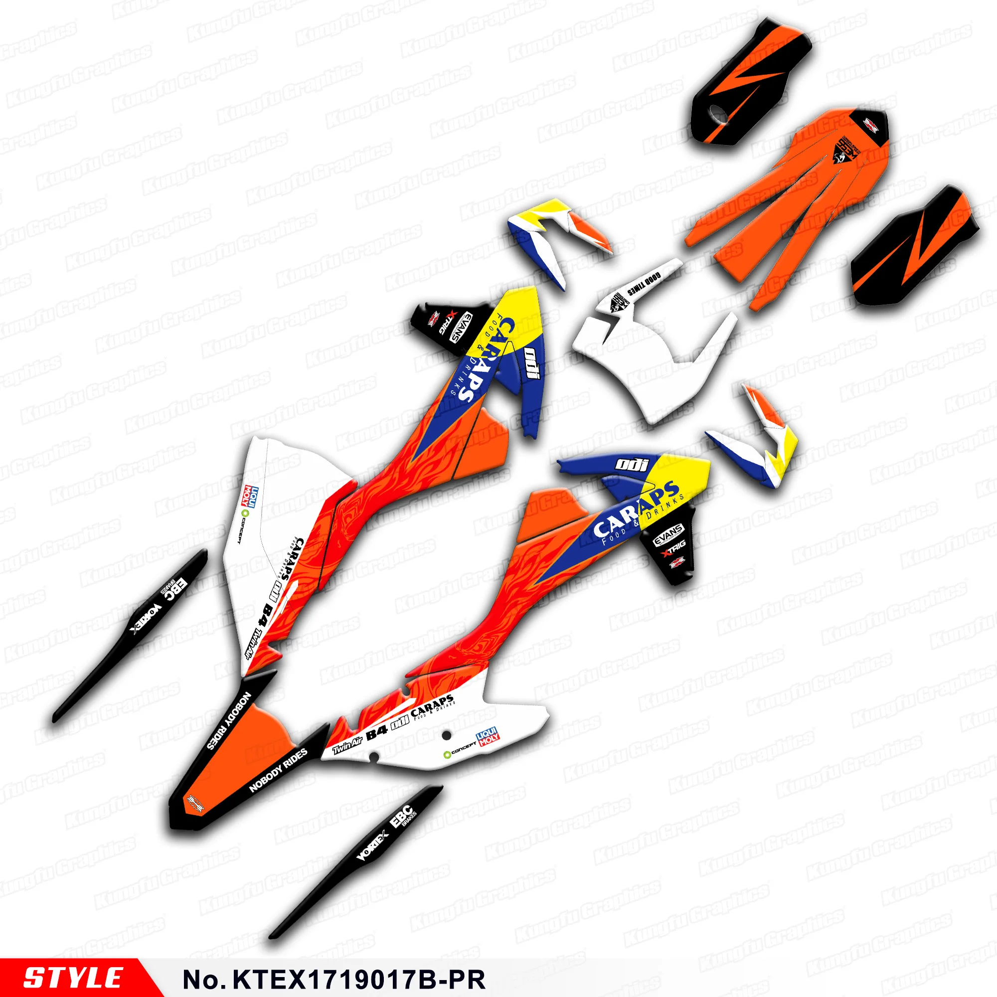 Aftermarket Graphics Sticker Decal Kit for KTM 125 150 250 300 350 450 500 EXC F XCW 2017 2018 2019, Style No.KTEX1719017B-PR