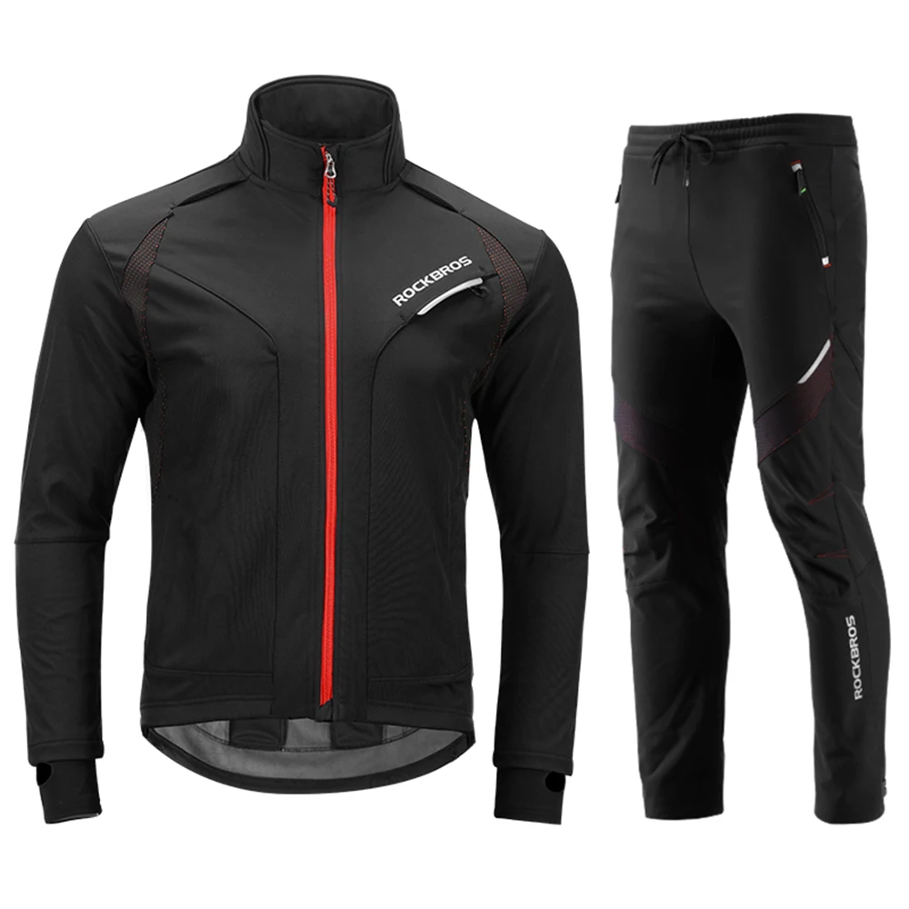 ROCKBROS Zimowy zestaw odzieży rowerowej Mężczyźni Kobiety Rowerowa koszulka rowerowa Top i spodnie Wiatroszczelny polar Termiczna odzież sportowa do jazdy na nartach — zdjęcie 2