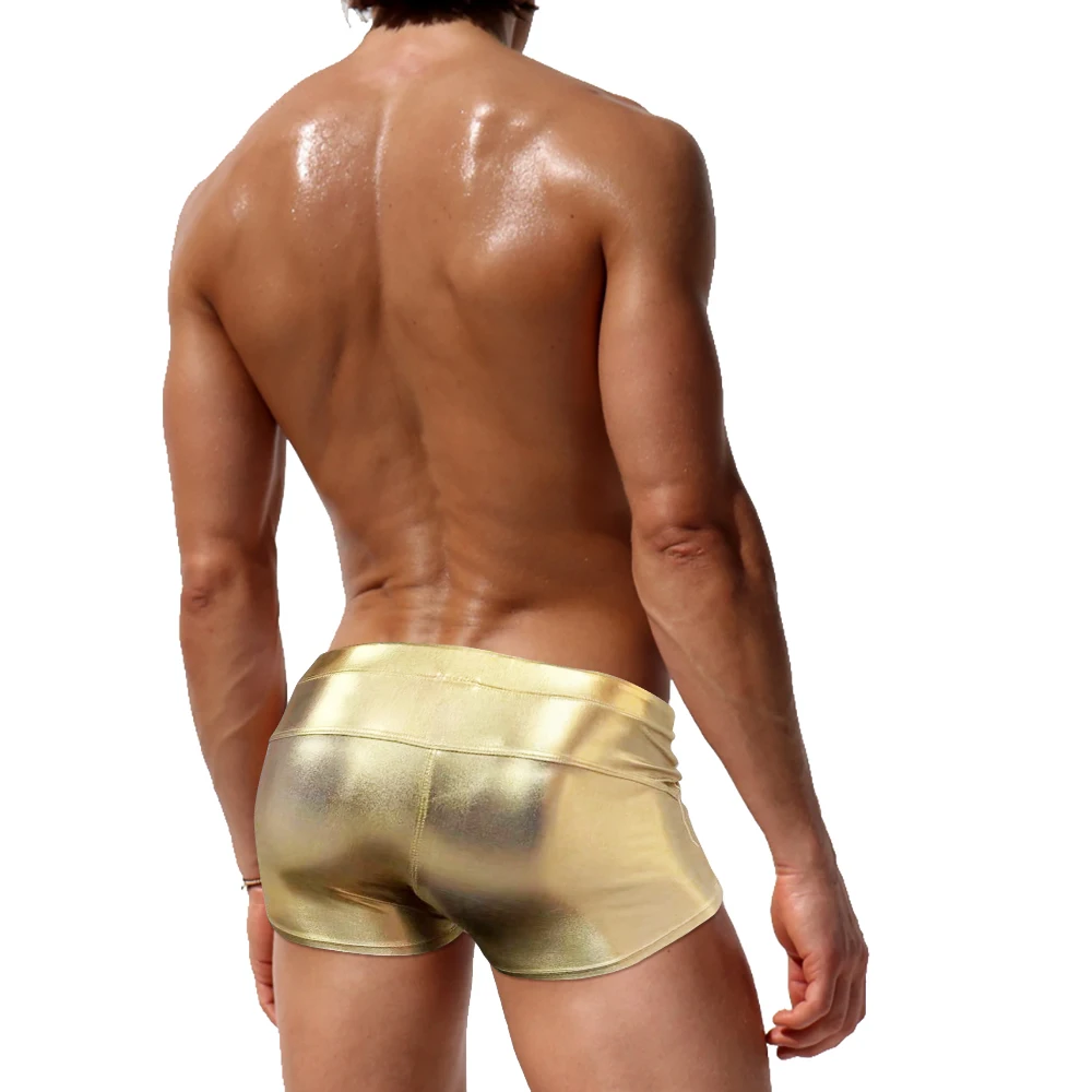 Sexy Mens Shining Swim Briefs Nylon Quick Dry Low Waist Gold Silver Beach Bathing Trunks Fashion Mayo Sport Surfing Board Shorts