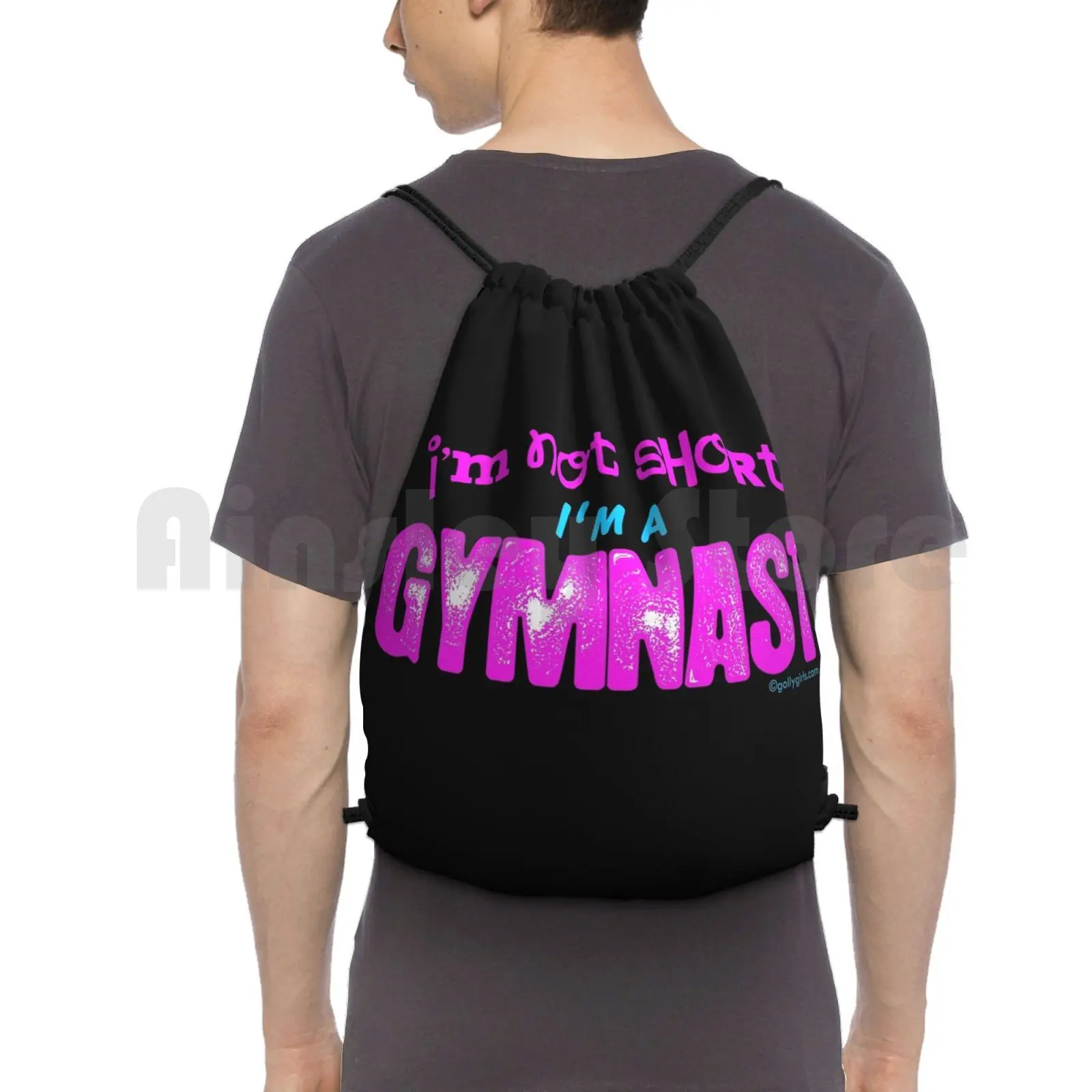 Gymnastics-I'm Not Short , I'm A Gymnast Backpack Drawstring Bags Gym Bag Waterproof Gymnastics Im Not Short Im A Gymnast