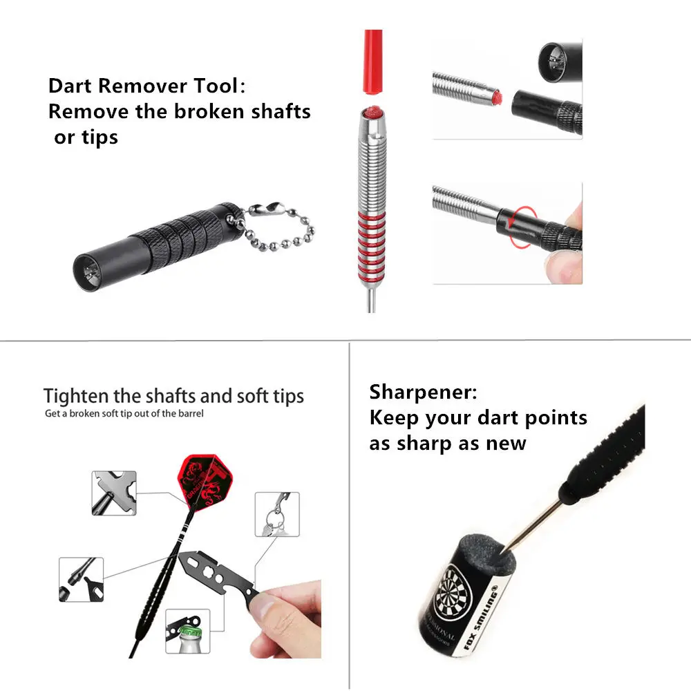 FOX SMILING Repair Dart Tool Kit, 145PCS, with Steel Rubber O Ring, Sharpener Dart Accessories Set Flight Protector and We