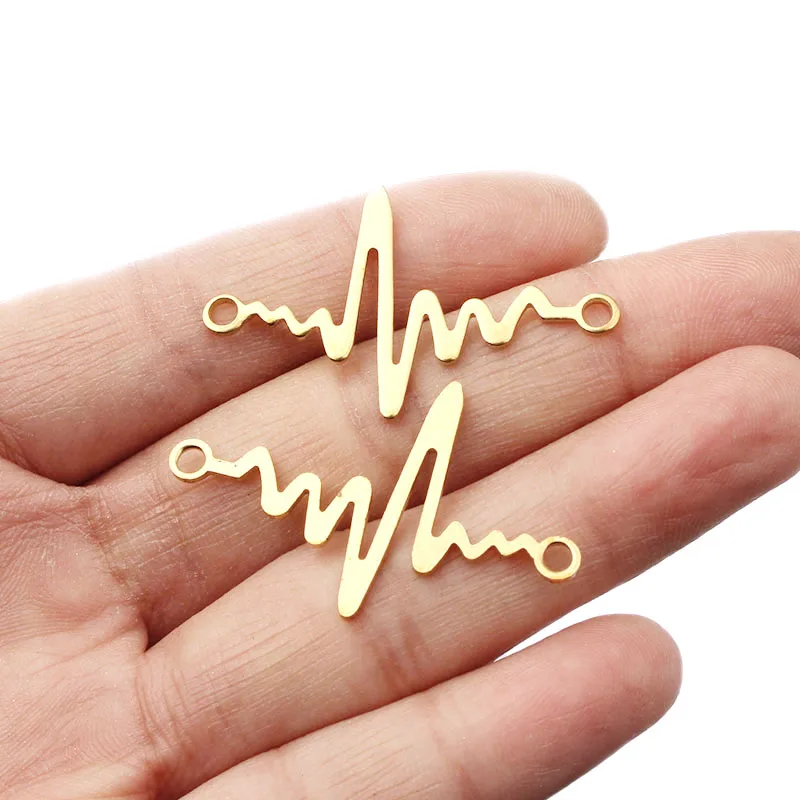 20Pcs Raw Brass Heart Rate Electric Wave Charms Pendant Bracelet Connector For DIY Jewelry Making Necklace Earring Connect Parts