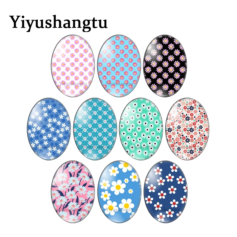 

New fashion daisy beauty flowers 10pcs mixed 13x18mm/18x25mm/30x40mm Oval photo glass cabochon flat back Making findings