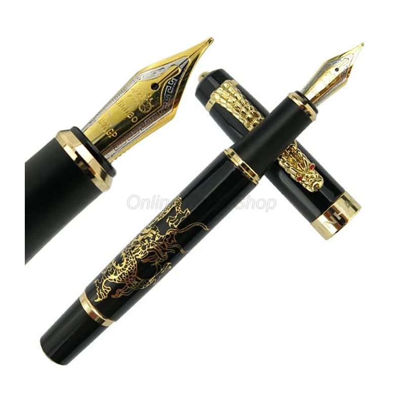 

Jinhao Classic Fountain Pen Medium Nib, Descendants of The Dragon, Brassy Professional For Writing Gift Pen