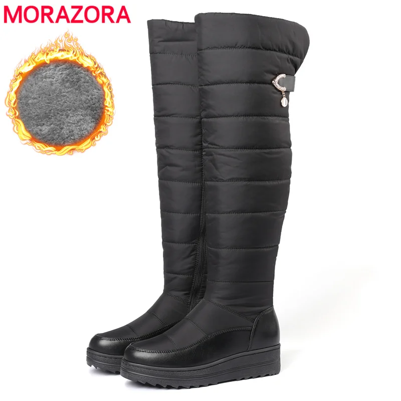 MORAZORA Size 35-44 Snow Boots Women Zipper Platform Knee High Boots Female Shoes Thick Fur Keep Warm Winter Boots Black Blue