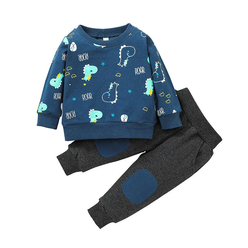 Autumn Winter Cartoon Baby Boy Clothes Set Dinosaur Print Hoodies Long Pants Kids Tracksuits Boy Sets Toddler Clothing Outfits