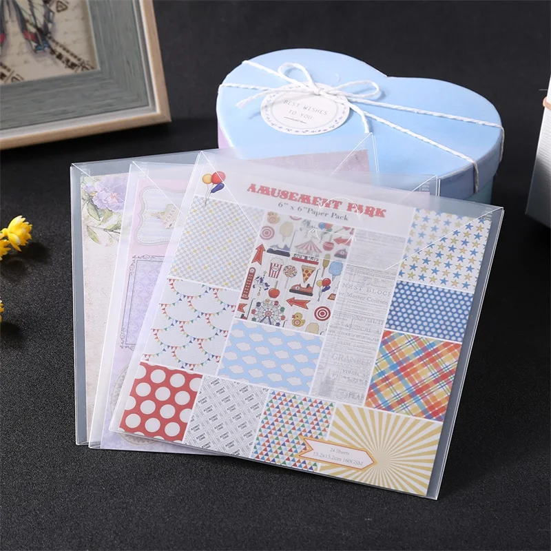 10pcs/set 6.4x6.4inch Plastic Folder Bags For Storage Patterned Paper Pack Cutting Dies Stamps Organizer Holder Transparent Bags