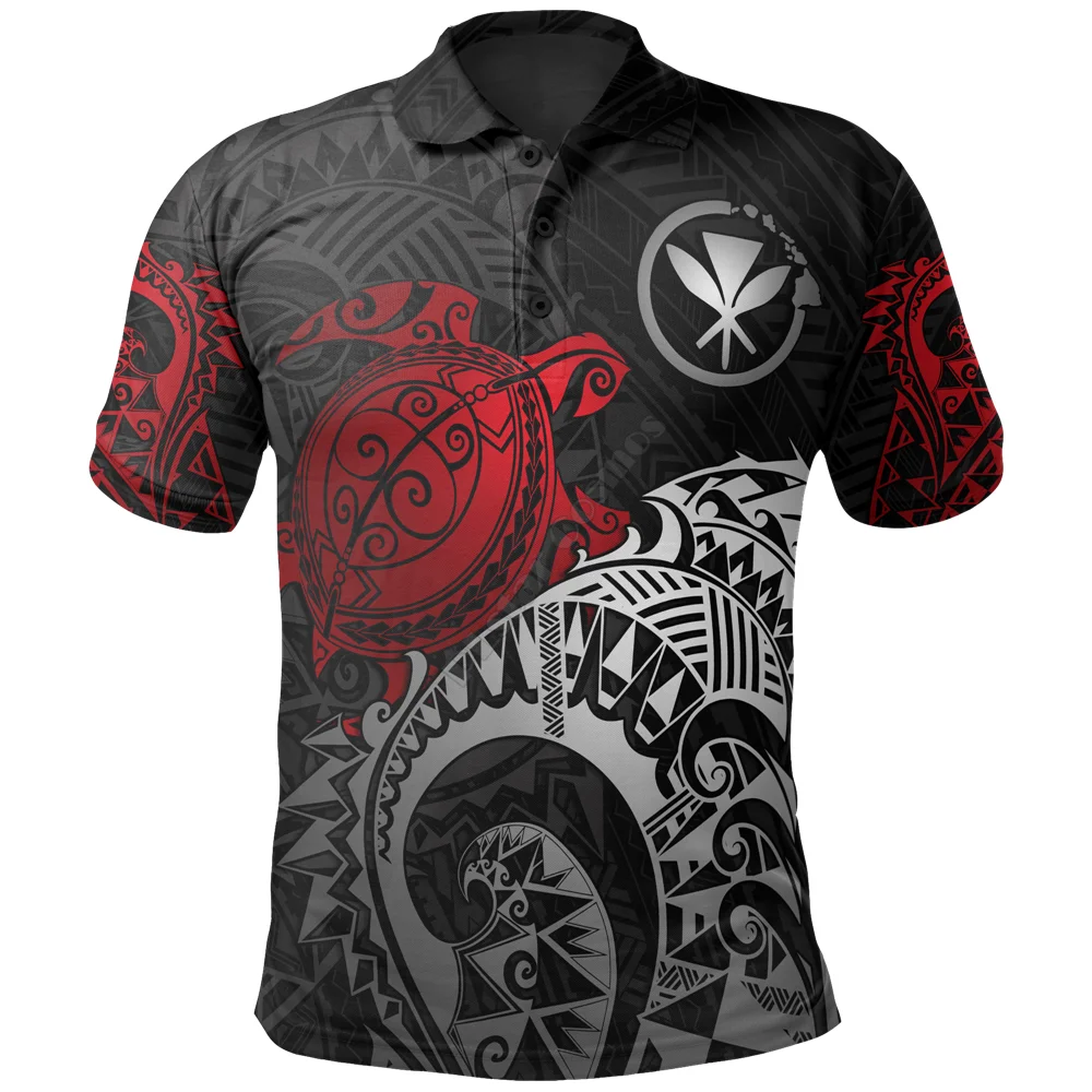 Hawaii Polo Shirt Kanaka Maoli Polynesian Red Turtle Tattoo 3D Printed Polo Shirt Men For Women Short Sleeve Summer T-shirt