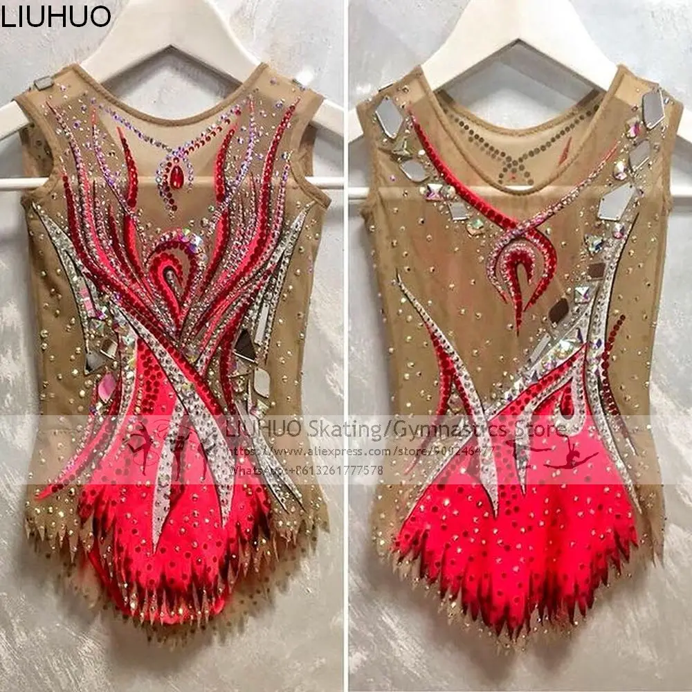 

LIUHUO Ice Figure Skating Dress Girls Red Competition Dance Costume Teens Rhythmic Gymnastics Leotards Female Dancewear