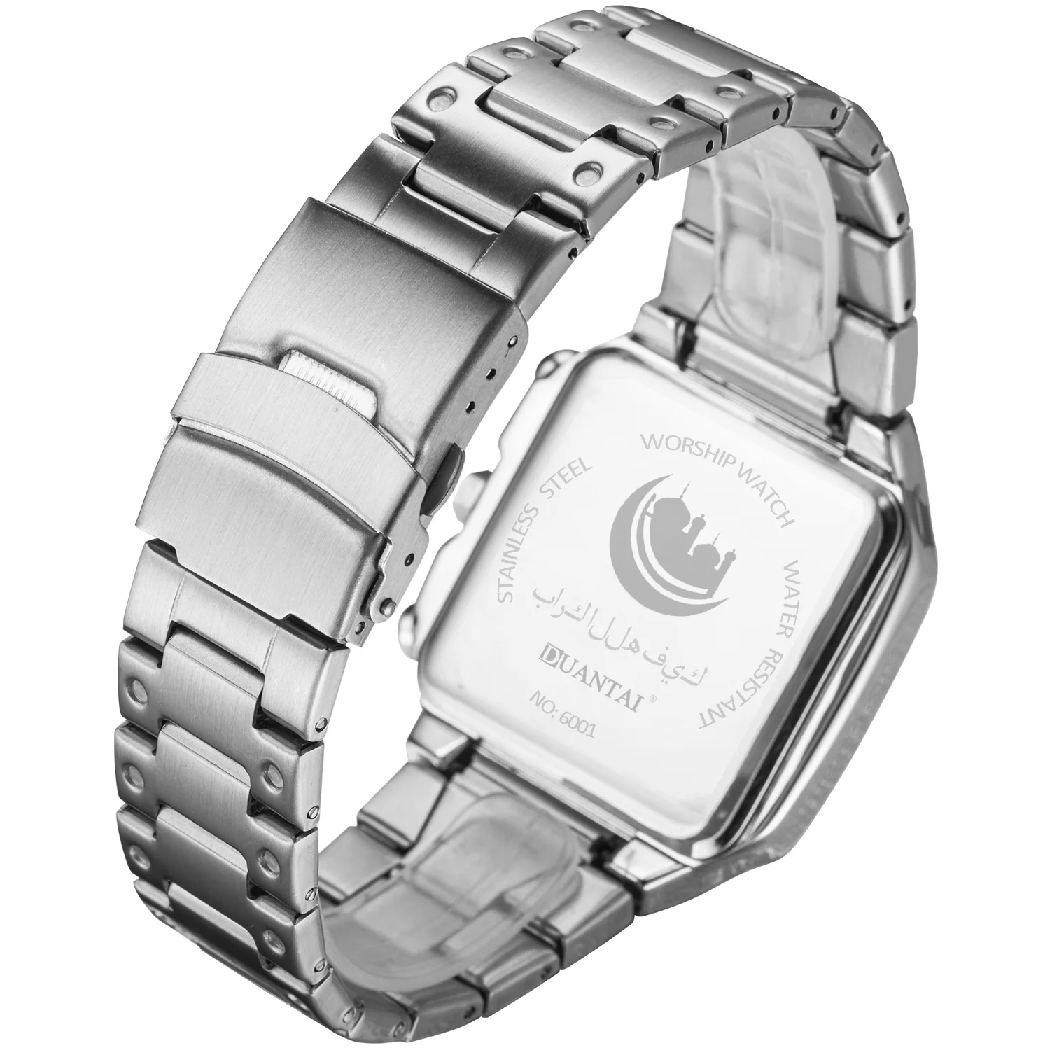 2021 New Arabic Watch Stainless Steel Digital Watches Islamic Qibla Direction Al Azan Wrist Watch for Muslim Prayers 6001