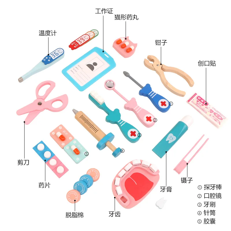 Wooden Pretend Play Doctor Educationa Toys for Children Kid Medical Simulation Medicine Chest Set for Kids Interest