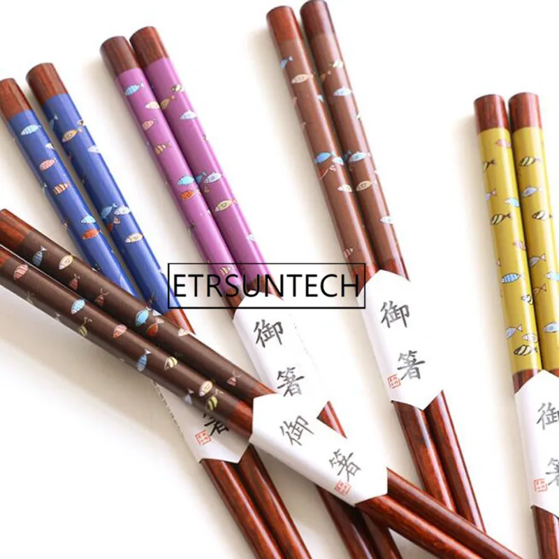 200pairs Reusable Japanese Style Natural Wood Chopsticks Sushi Food Cute Fish Multi Color Wooden Chop Sticks