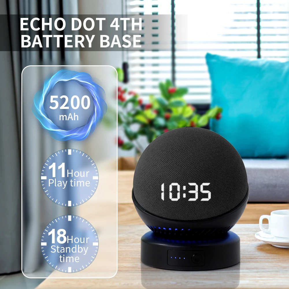Batterie basis für Echo Dot 4th gen Akku 5200mah Tragbare ladegerät für Echo Dot 4 Pattery pack