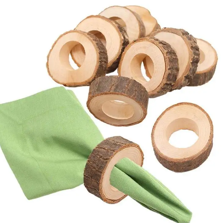 Natural Creative Wooden Unfinished Circle Wood Pendants Napkin Ring for Craft Making Hotel Table Diy Projects Wedding Wholesale