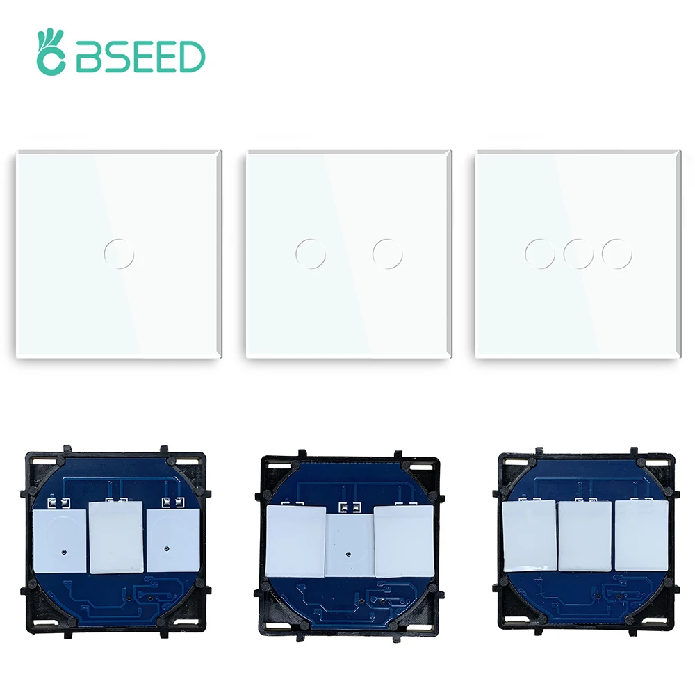 BSEED UK EU RU Standard Crystal Glass Panel Frames 1/2/3Gang 1/2Way Wall Touch Switch Base Wall Socket Function Part DIY Part