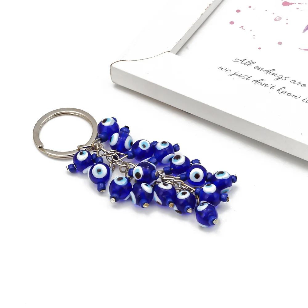 EVIL EYE 2017 new fashion evil eye blue keychains round trendy fashion blue keychains for woman and man car pendant