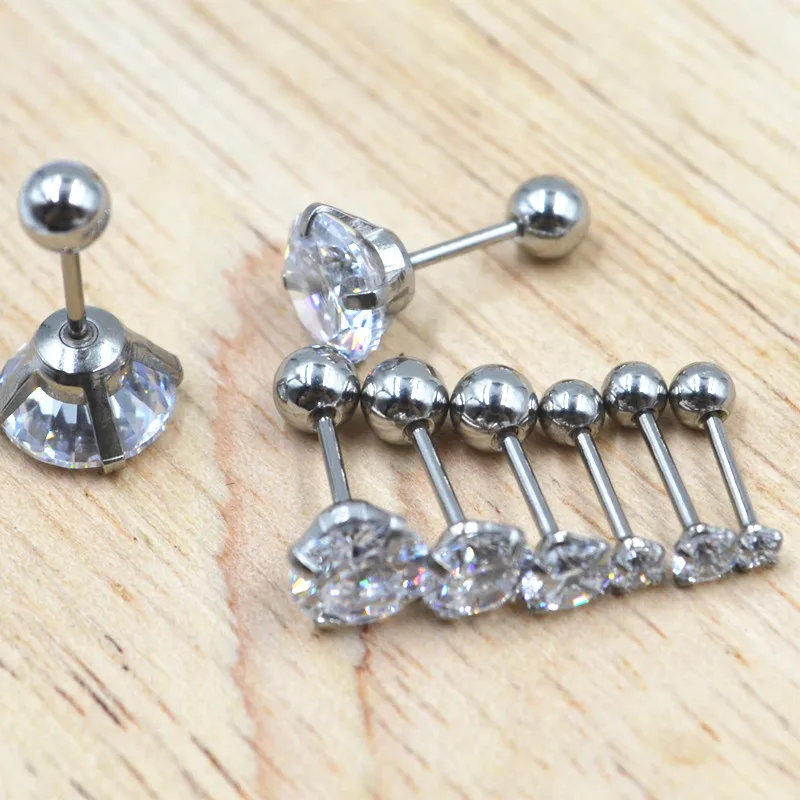 Imagem -03 - Barra Fina Piercing-prata para Corpo 50 Peças 20g0.8 mm Redonda Pedras cz Brinco Orelha Barra Helix Cartilagem Tragus Tarraxa