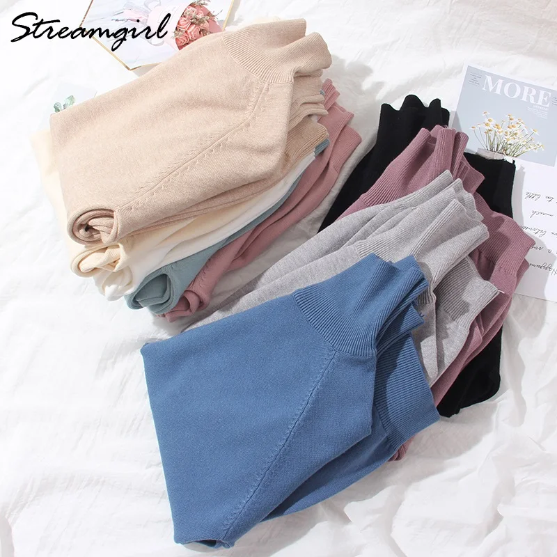 Camisola de gola alta feminina 2022 outono inverno camisola feminina de malha rosa topo preto camisola de caxemira pullovers de gola alta