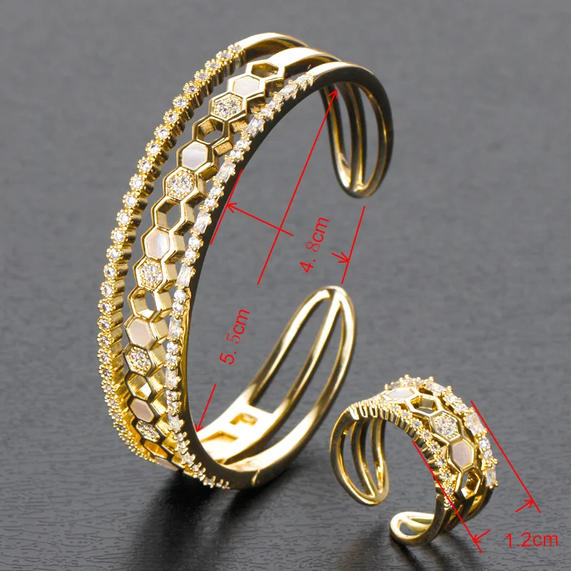 BrideTalk luxury African Bangle Ring Set CZ shell Jewelry Sets For Women Wedding Cubic Zircon Crystal Dubai Bridal Jewelry Set