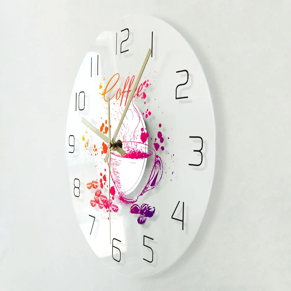 Coffee Themed Modern Wall Clock Coffee House Decorative Wall Sign Decoration Painted Cafe Wall Clock With Coffee Beans And Cup