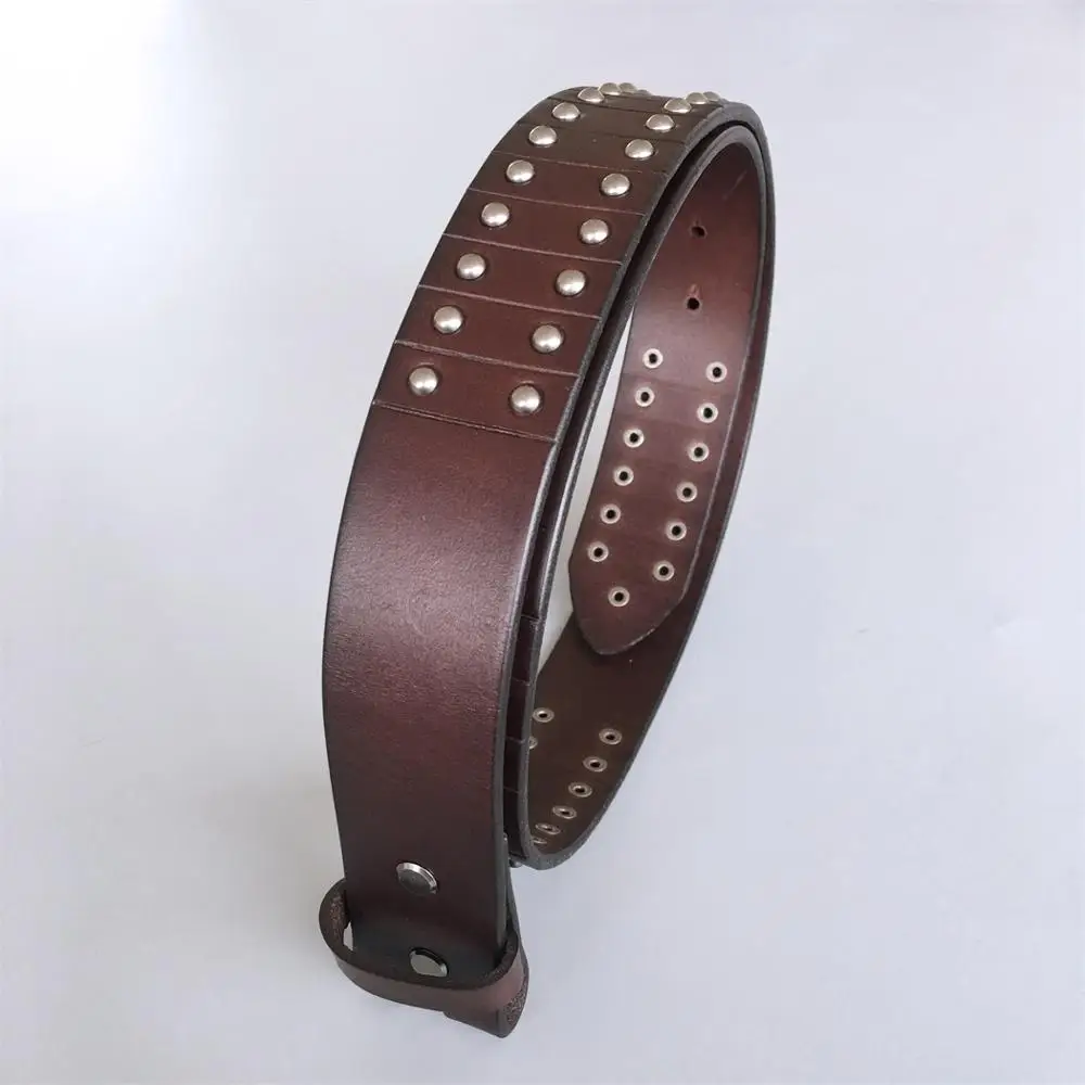 Retail New Nails Studded Dark Coffee Color Genuine Leather Belt Solid Real Leather Belt Gurtel Belt BELT1-006BW Free Shipping