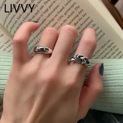 LIVVY Silver Color New Trendy Vintage Bowknot Adjustable Rings for Women Fashion Simple Geometric Party Jewelry Gifts