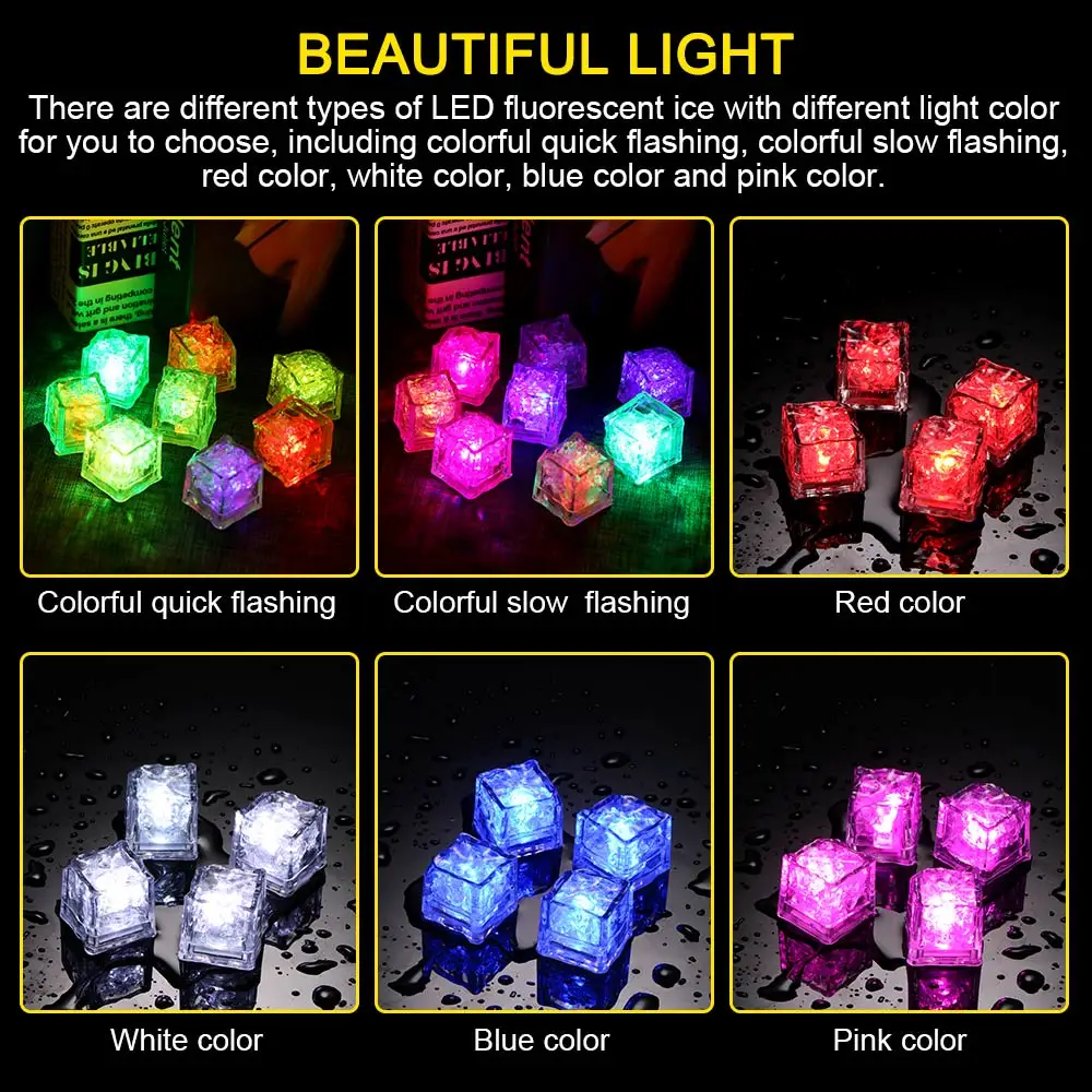 LED Ice Cubes Glowing Party Ball Flashlight Luminous Neon Wedding Festival Christmas Bar Wine Glass Decoration Supplies