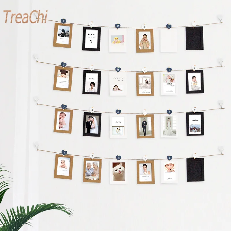 10 Set and Rope DIY Wall Picture Paper Photo Hanging 3inch 5inch 6inch Frame Album Rope Clip Kraft Home Decoration