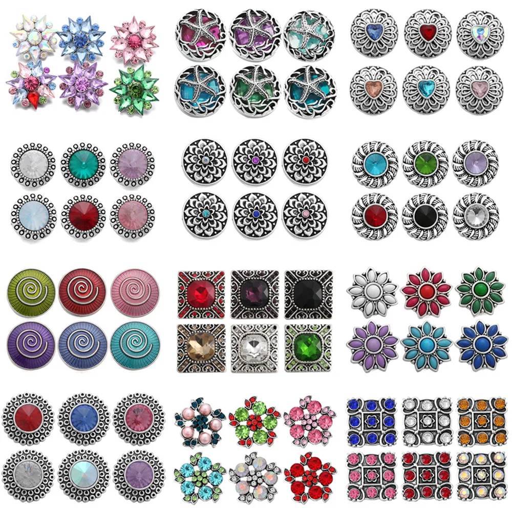 6pcs/lot Multiple Styles Snaps Jewelry Mixed 18mm Snap Button with Crystal Rhinestone Button for 18mm Snap Bracelets Bangles