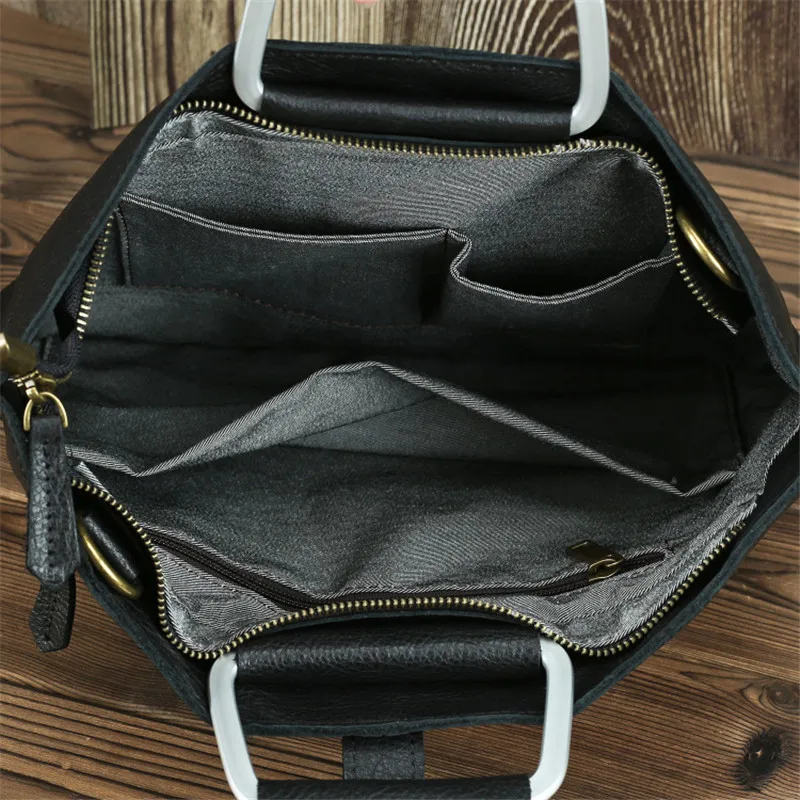 Nesitu Hoge Kwaliteit Vintage Bruin Zwart Lederen A4 Kantoor Mannen Aktetas Zakelijke Schouder Messenger Bag Portfolio M1823