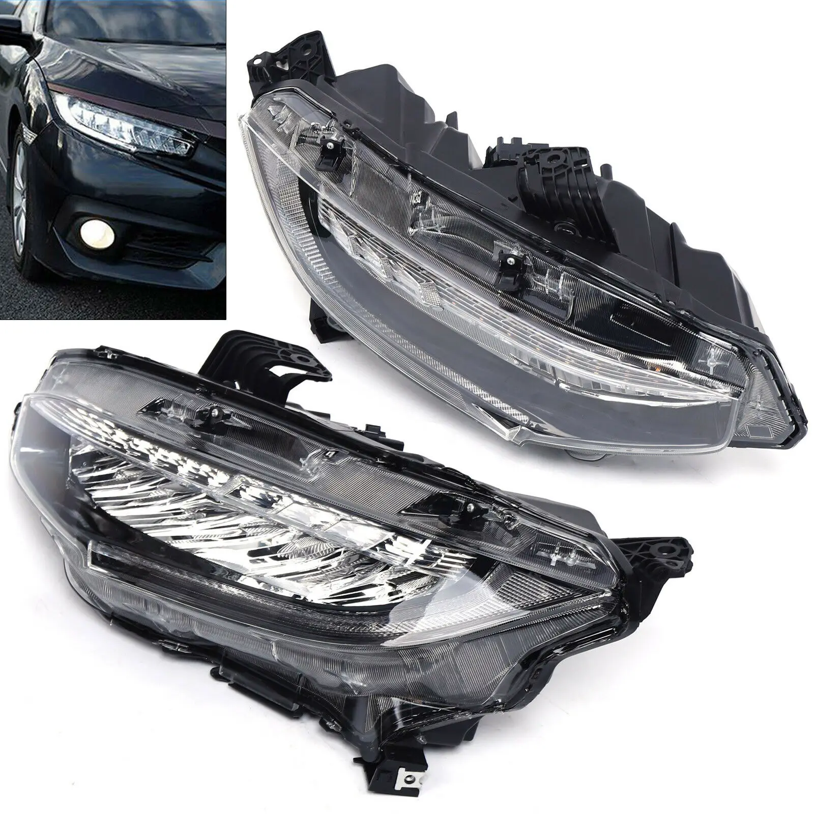 1Pair Car Lights For 2016-2018 Honda Civic LED Left+Right Headlights Projector Headlamps new