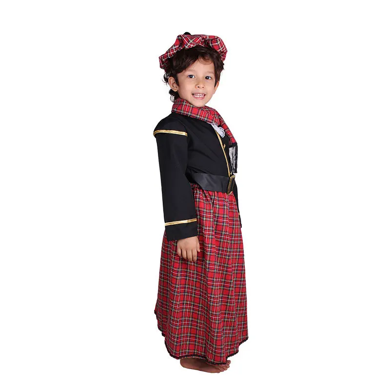 Traditional Scottish Baby Boys Costumes For Children Tartan Clothes Halloween Performance Party Program cosplay costume