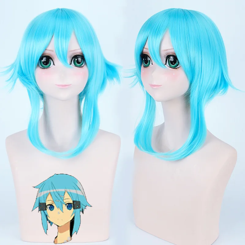 

Sword Art Online Sinon/Asada Shino Cosplay Wig SAO 40cm Short Ice blue Wigs Heat Resistance Fiber Synthetic Fake Hair