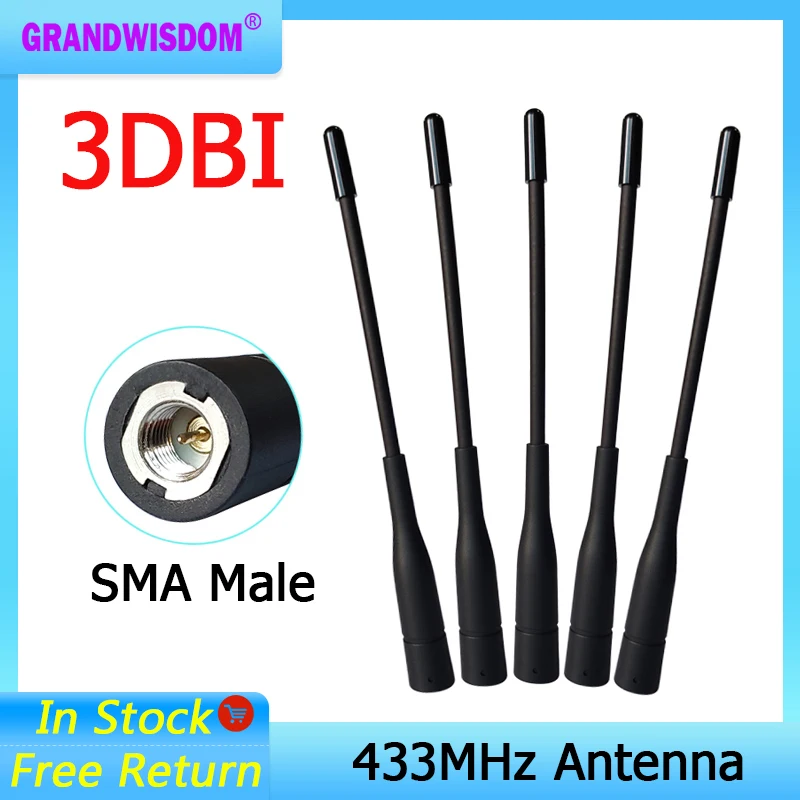 GRANDWISDOM 5/10/20pcs 433mhz antenna 3dbi sma male lora antene pbx iot module lorawan signal receiver antena high gain