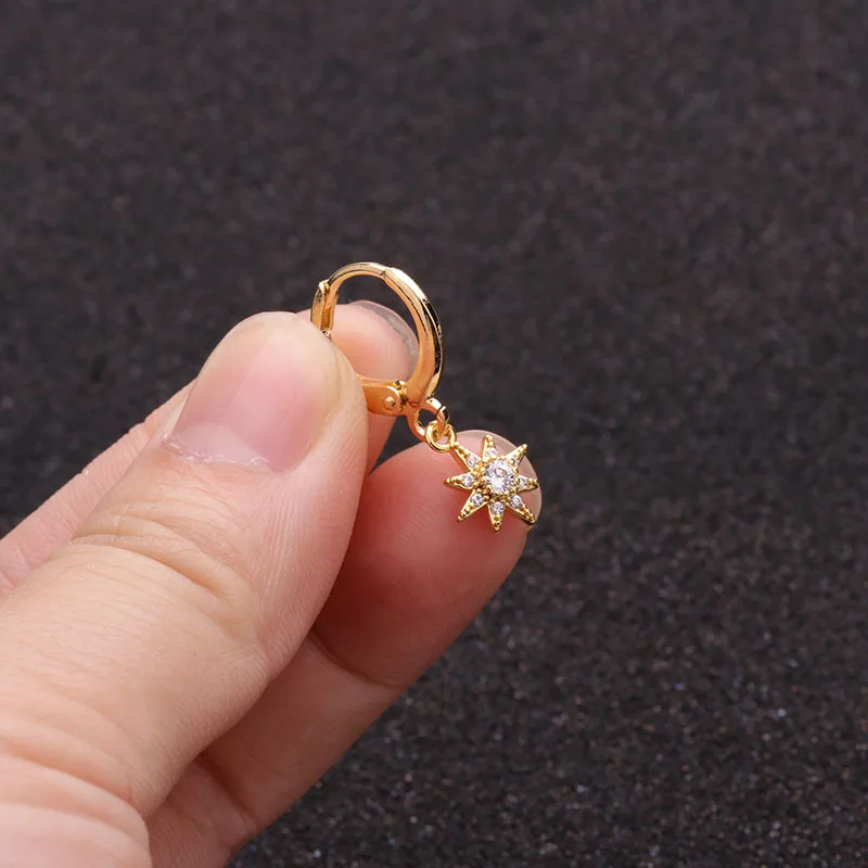 1 PCS Mini Cute Zircon Star Shape Charm Ear Cartilage Cuff Clip Earring Trendy Gold Color Ear Piercing Circle Hoop