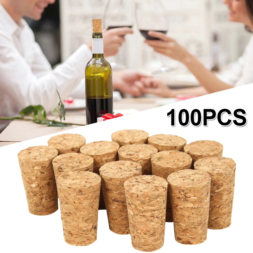 Tapered Wine Cork Stopper, Reusable Natural Wood Corks, Creative Portable Sealing Wine Bottle Cover, 100Pcs