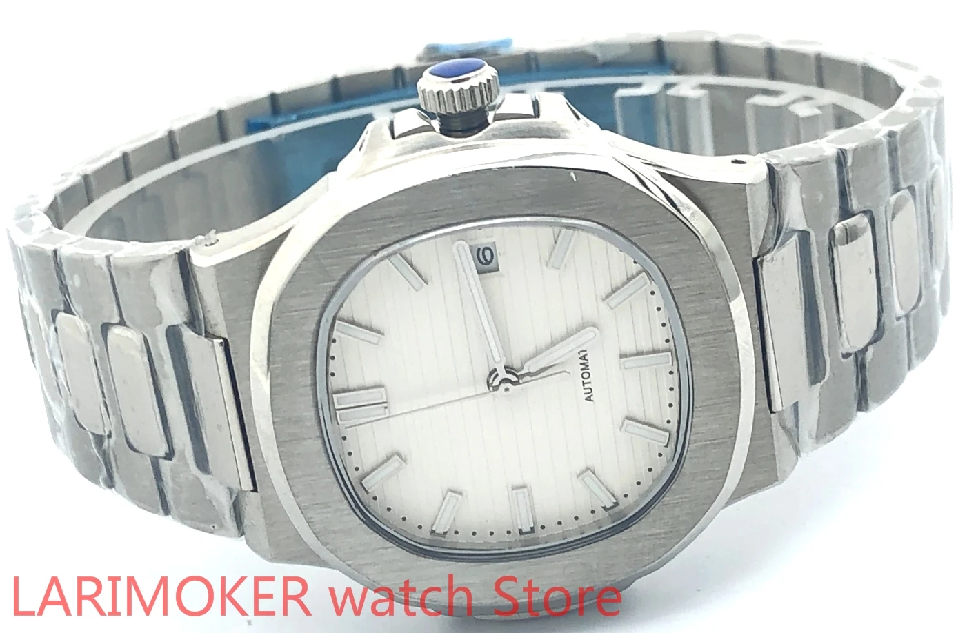 904L Roestvrij Stalen Band Armband Saffier Glas Witte Dial Automatic Winding Waterdicht 100M Case Fashion Heren Horloge