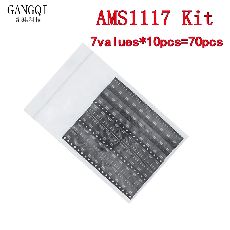 70PCS = 7 Kinds *10PCS AMS1117 Kit AMS1117-ADJ AMS1117-5.0V AMS1117-3.3V AMS1117-2.5V AMS1117-1.8V AMS1117-1.5V AMS1117-1.2V