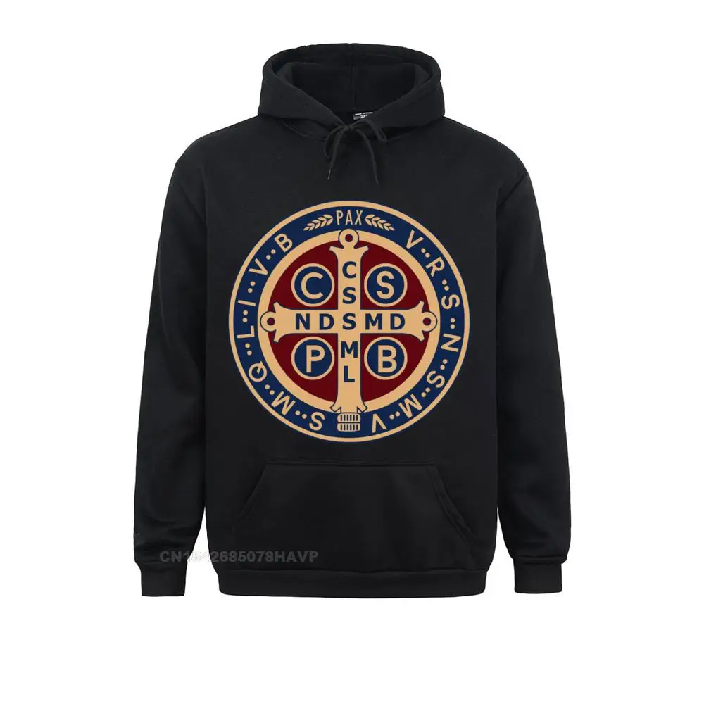 The Saint Benedict Medal Catholic Pullover Hoodie Hoodies 2021 Hot Sale Sweatshirts Europe Long Sleeve Men\'s Sportswears
