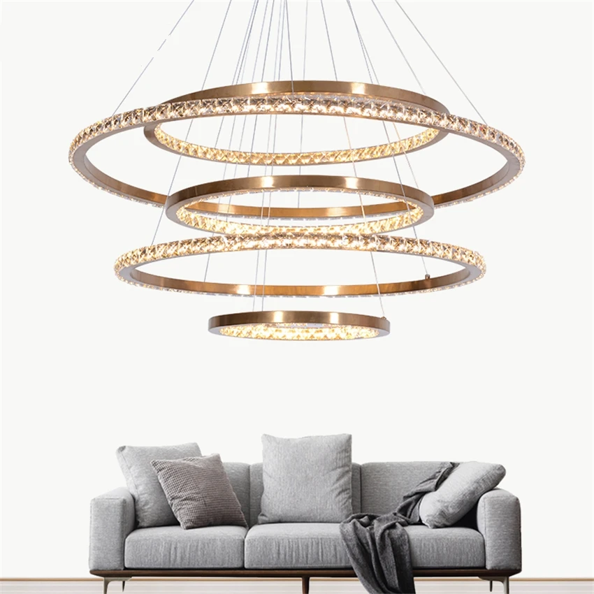 Modern Gold Ring Crystal Pendant Lights Living Room Bedroom Nordic Dining Room Led Study Room Bar