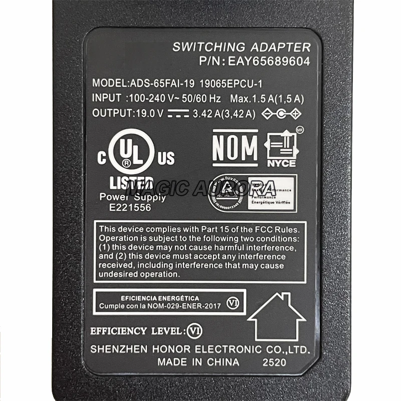 19V 3.42A ADS-65FAI-19 19065EPCU-1 Adapter For LG TV MONITOR 29LN4607 M2780D-PZ 34U67-P 28LB490U-ZH 26LN4500 27HJ712C Charger