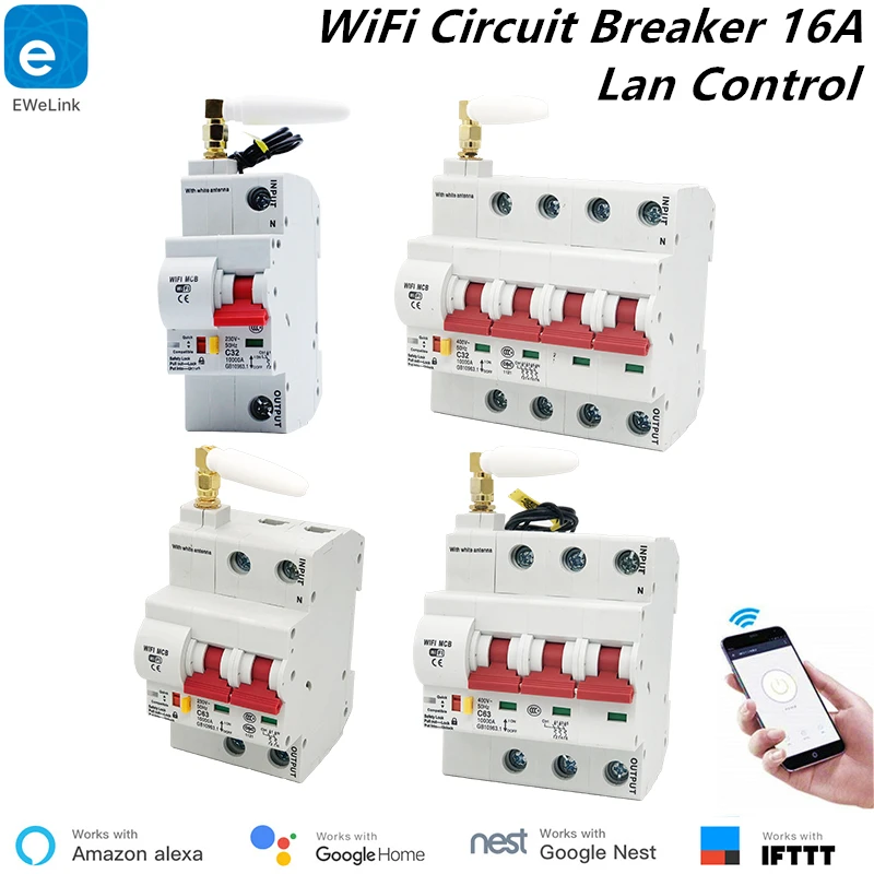 16A Smart WiFi Circuit Breaker Short Circuit Protection Alexa Echo Google Home Compatible Remote Control WiFi Switch