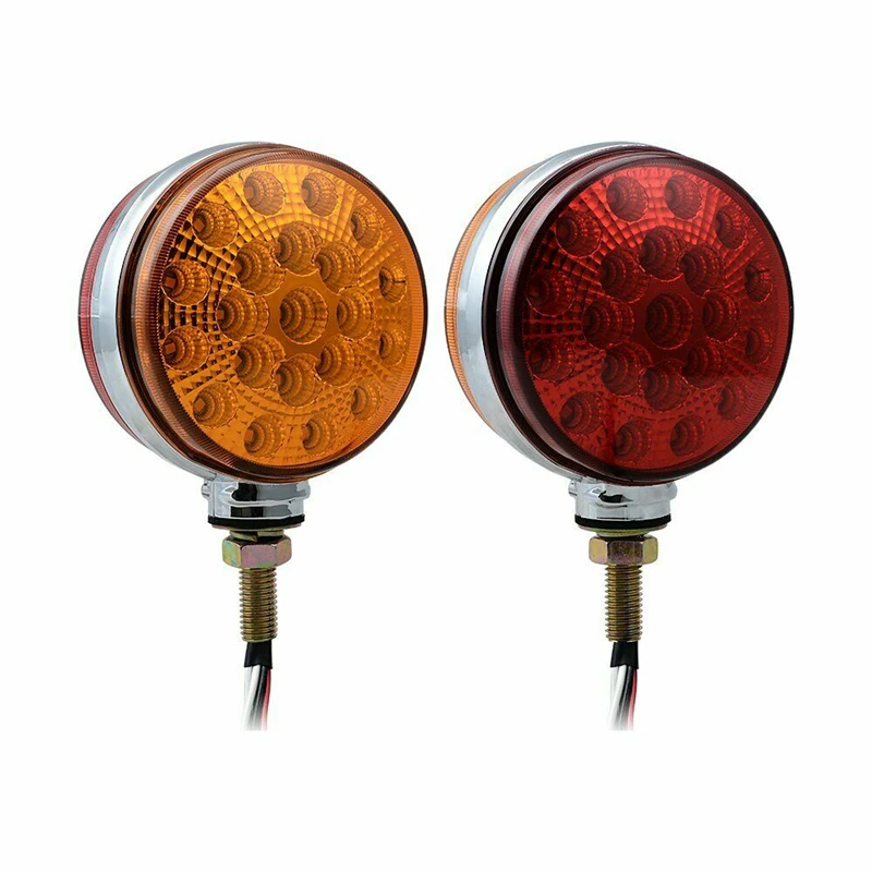 2Pcs Round Double Face Lamps Fender Light Pedestal strobe lights markers lights 42 LED Turn Signal Parking for Truck