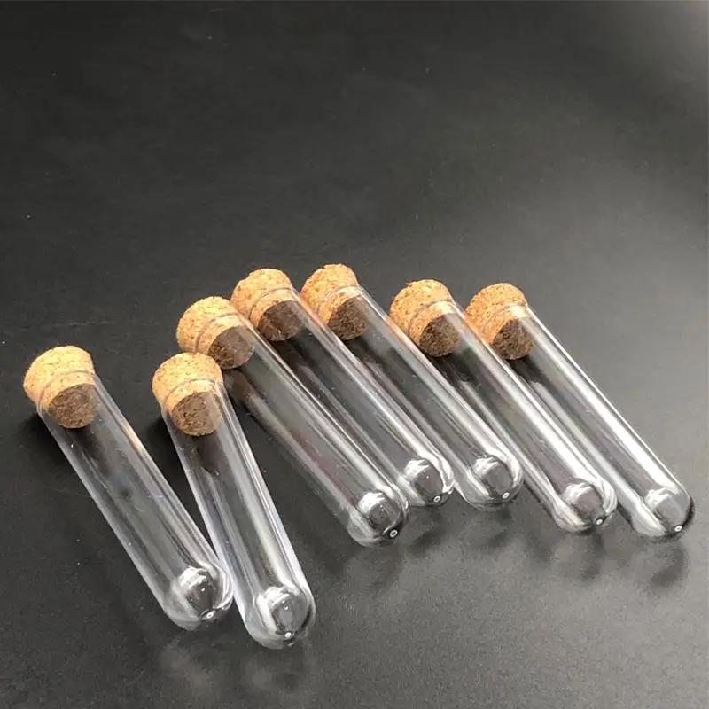 50pcs 12x60mm Lab Clear Plastic Test Tubes With Corks Stoppers Caps Wedding Favor Gift Tube Laboratory School Experiment